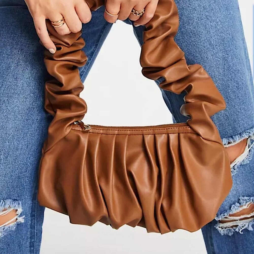 NWOT ASOS DESIGN RUCHED FAUX VEGAN LEATHER SHOULDER BAG